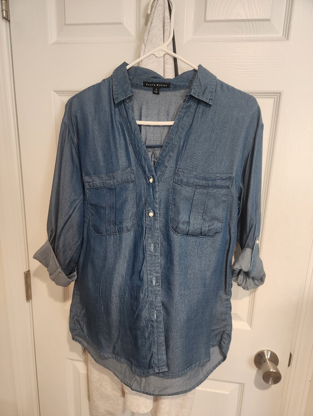 Tensel Denim Button Down Top With Pearl Buttons Size Small New